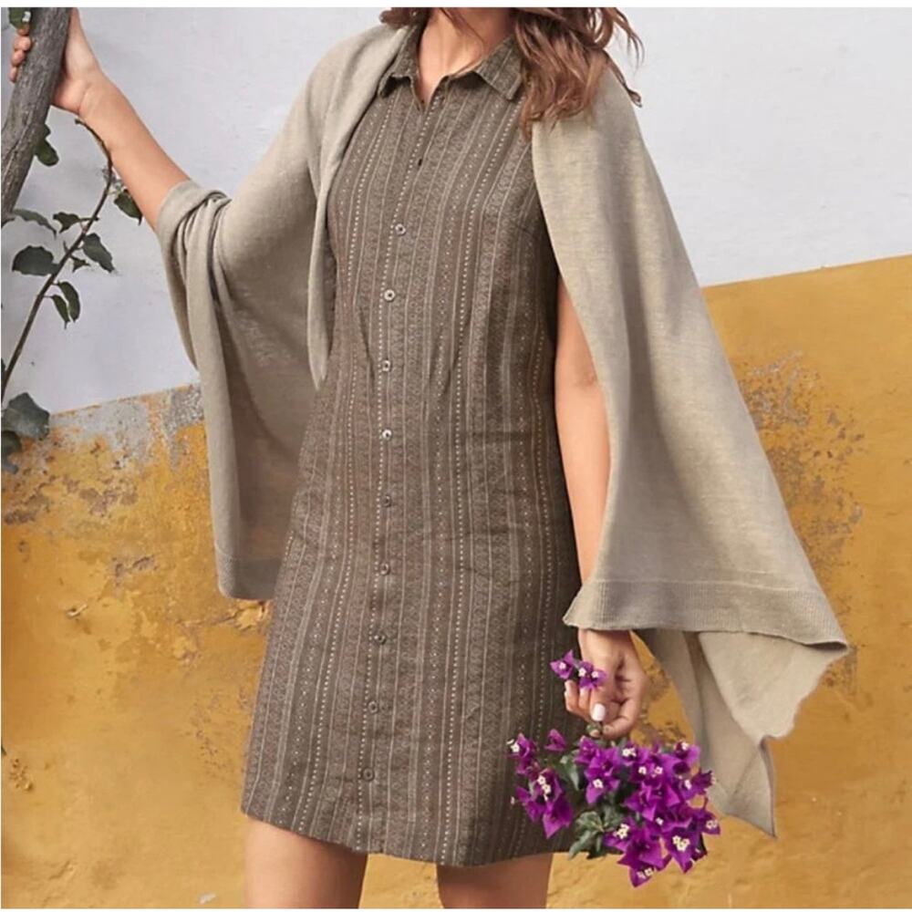 Garnet Hill Sleeveless 100% Linen Brown Patterned Button Dress Women’s 6